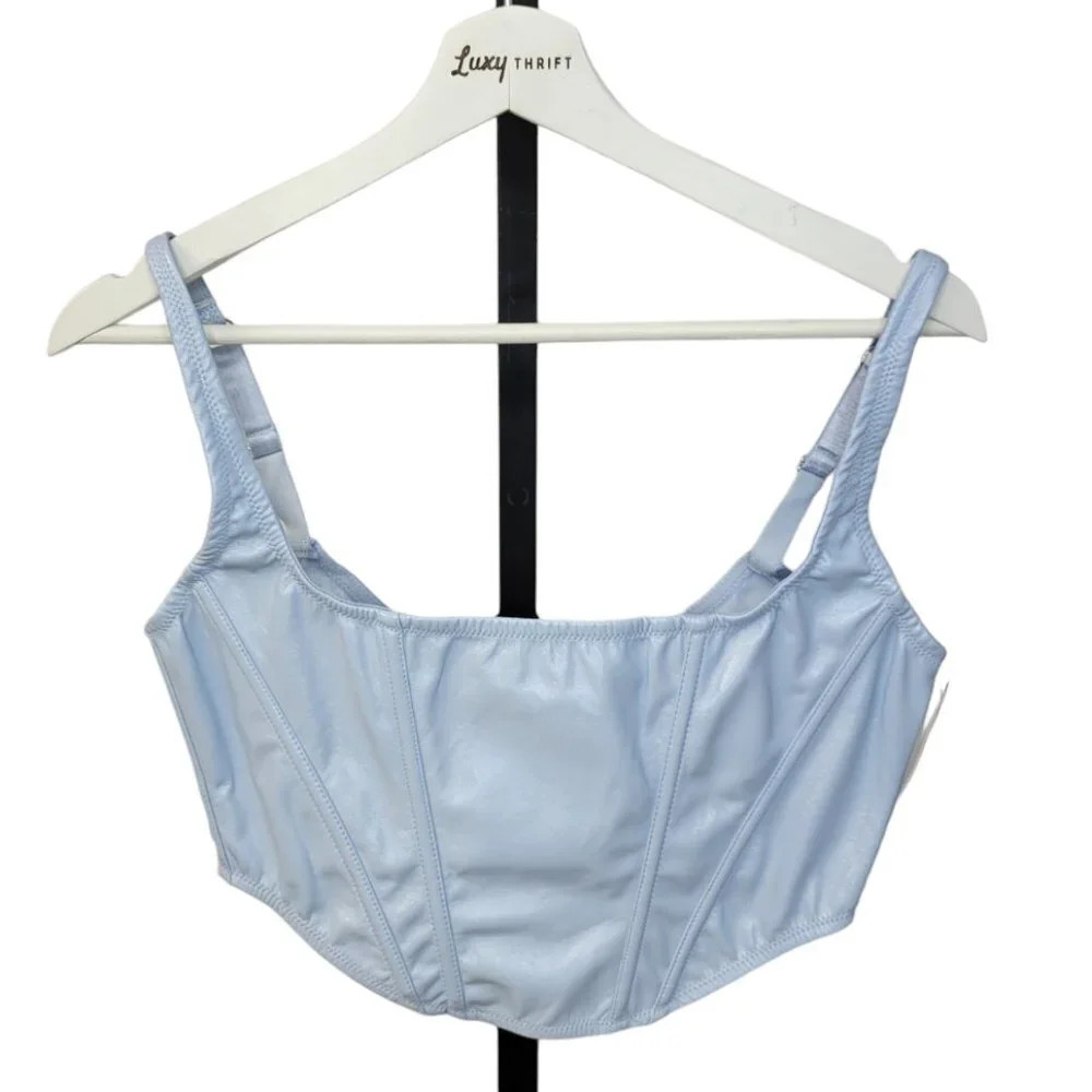 Urban Outfitters Out From Under Sky Blue Corset Faux Leather Crop Top Size M